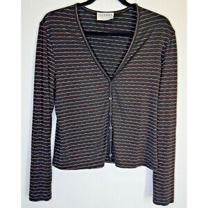 Vintage Gianni Petite Black Copper Stripe Sheer Cardigan Top Large USA